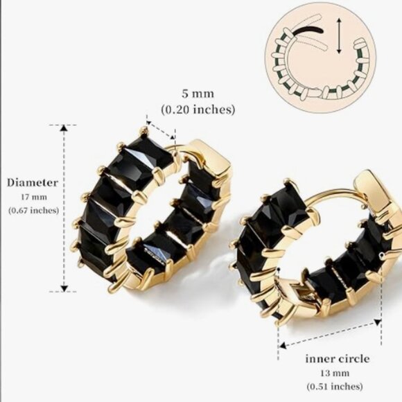 18K Gold Plated Black Stud Earrings - Picture 2 of 5